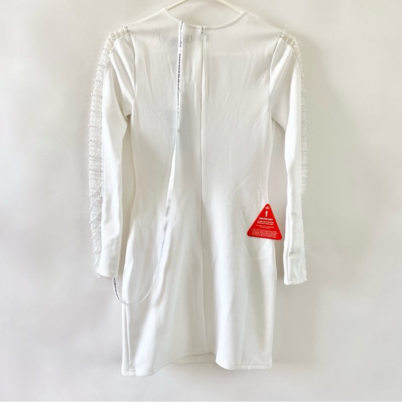 NWT Starlet Bead Embellished Sheer Mesh Panels Long Sleeve Mini Dress White 2 - Picture 9 of 14
